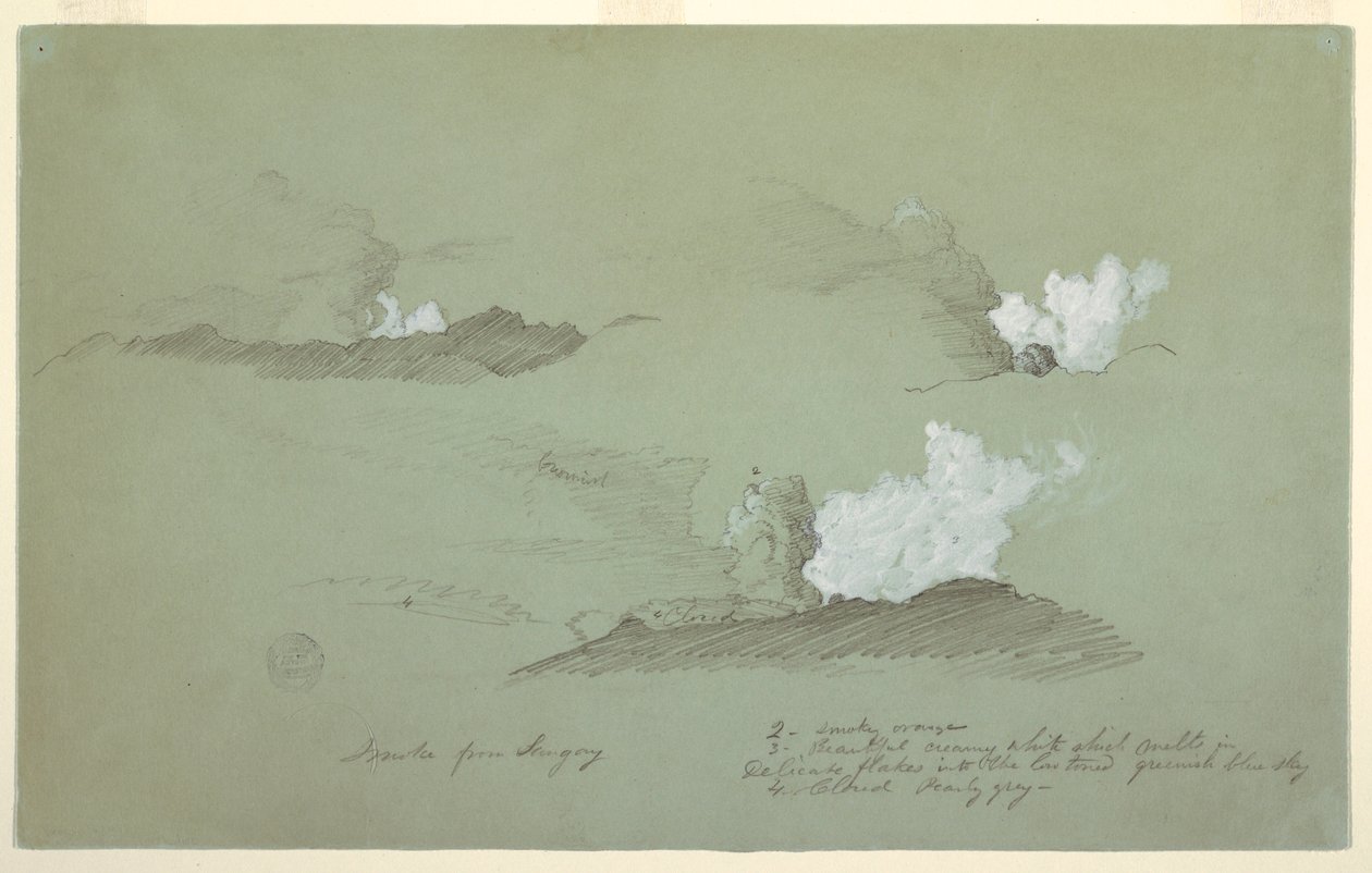 Tekening, Drie studies van de Sangay vulkaan, juli 1857 door Frederic Edwin Church