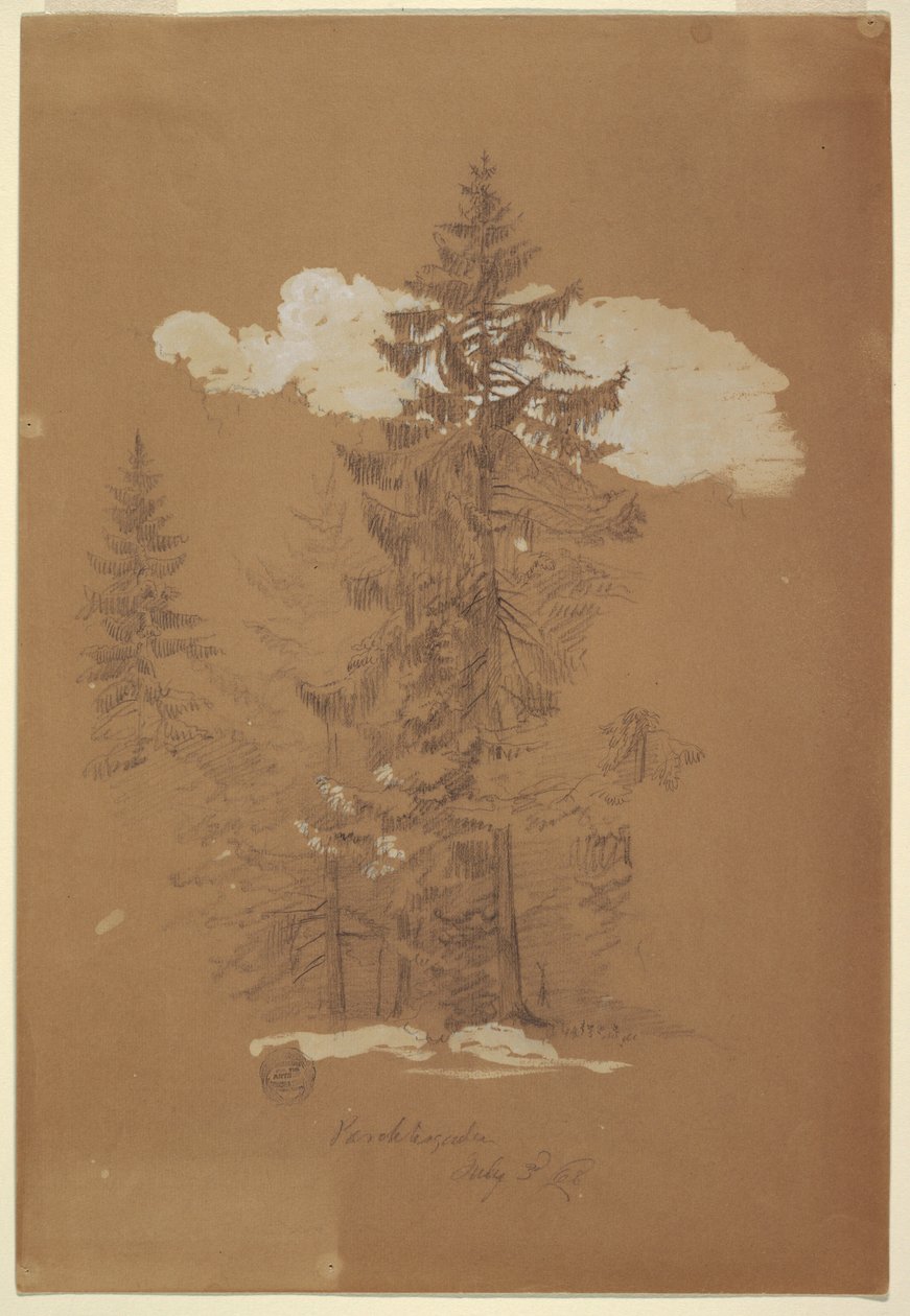 Tekening, Bomen, Berchtesgaden, Beieren, 3 juli 1868 door Frederic Edwin Church