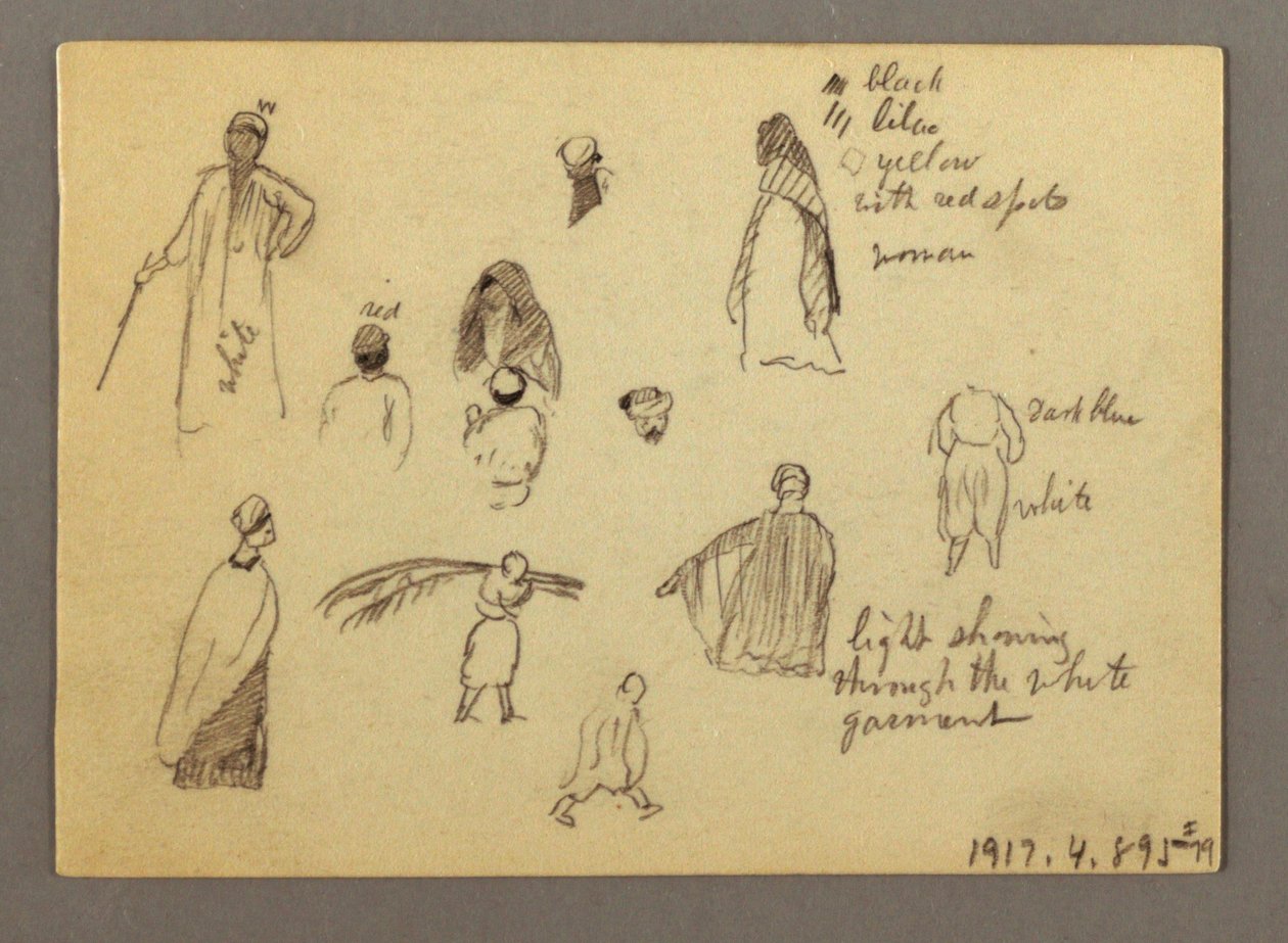 Tekening, Twaalf figuurschetsen, Joffa, Palestina, 1868 door Frederic Edwin Church