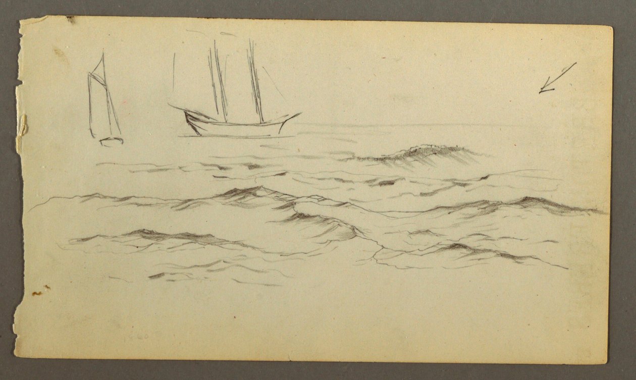 Tekening, Twee zeilboten, golven, mogelijk 1860 door Frederic Edwin Church