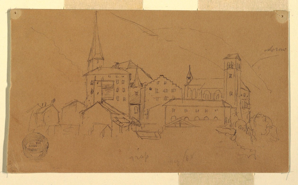 Tekening, Wallis, Zwitserland, augustus 1868 door Frederic Edwin Church