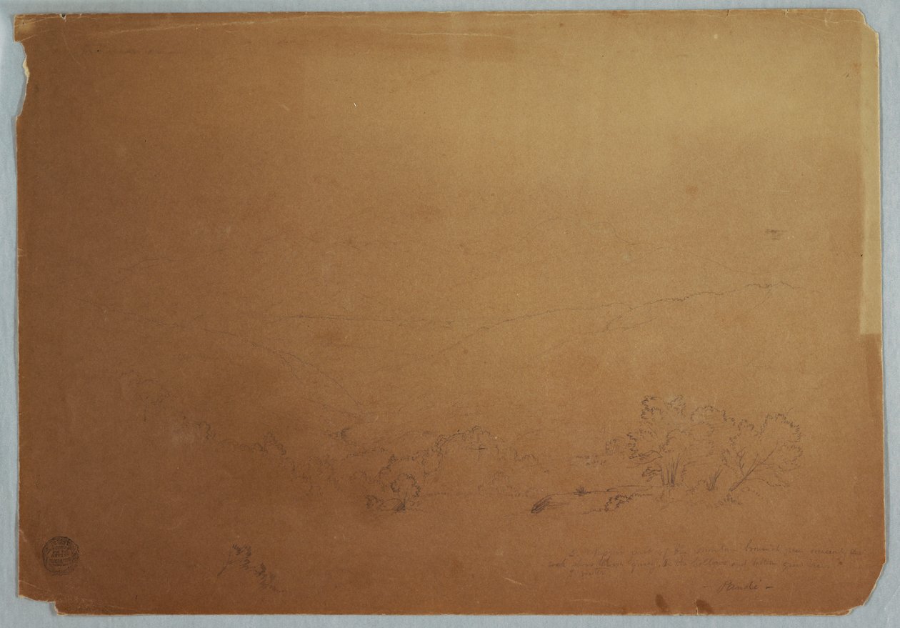 Tekening, Dalgezicht bij Pandi, Colombia, juli 1853 door Frederic Edwin Church