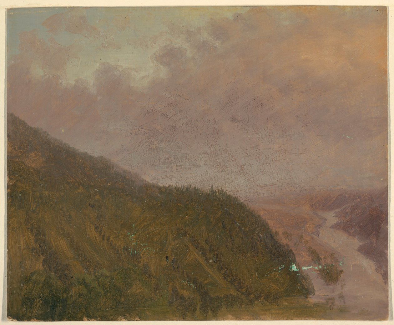 Tekening, Vallei vanaf de top van een hoge heuvel (Europa), 1860-70 door Frederic Edwin Church