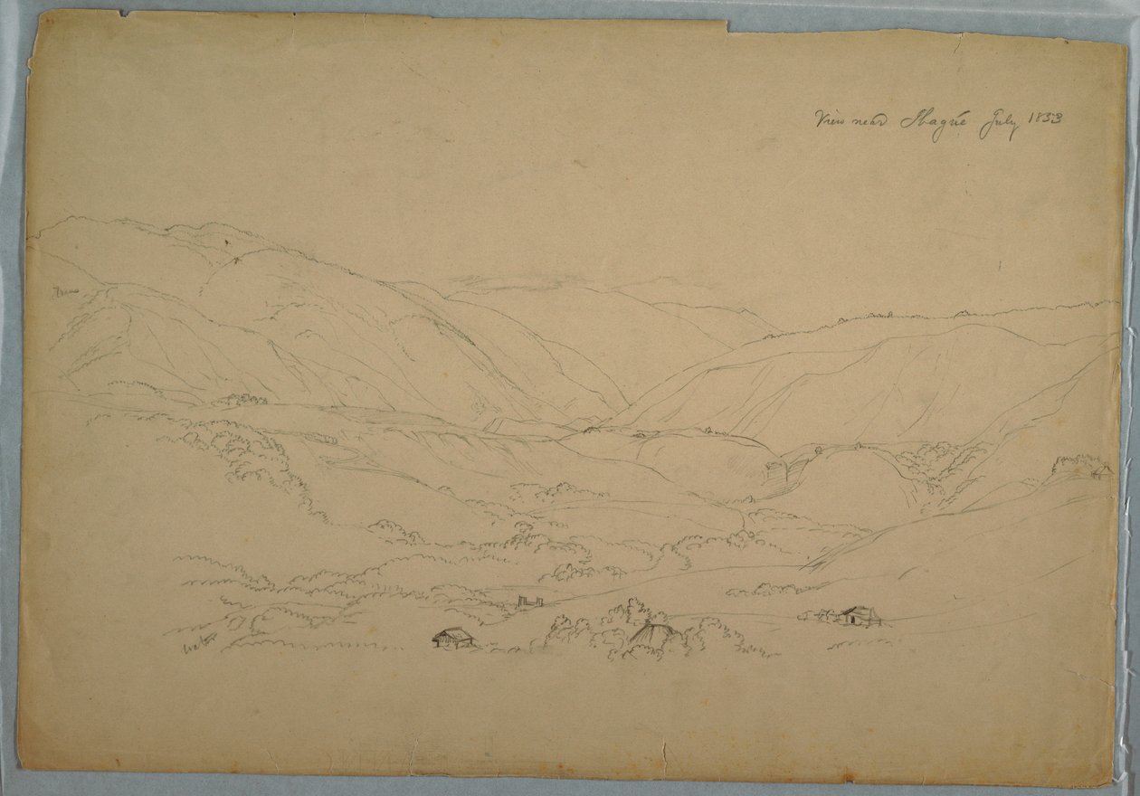 Tekening, Vallei bij Ibagué, Colombia, juli 1853 door Frederic Edwin Church