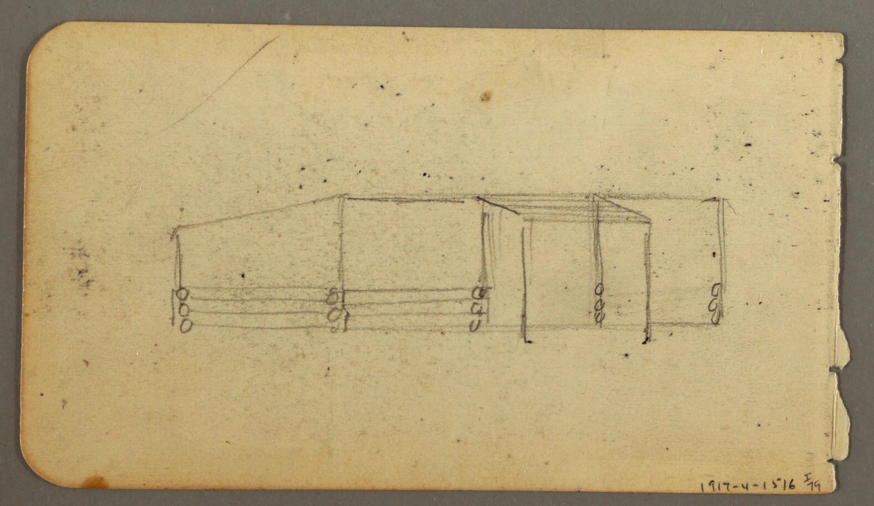 Tekening, Verso: schema van hut, mogelijk 1878 door Frederic Edwin Church