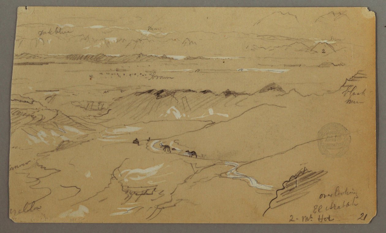 Tekening, Uitzicht over Wady el-Arabah, 20 februari 1868 door Frederic Edwin Church