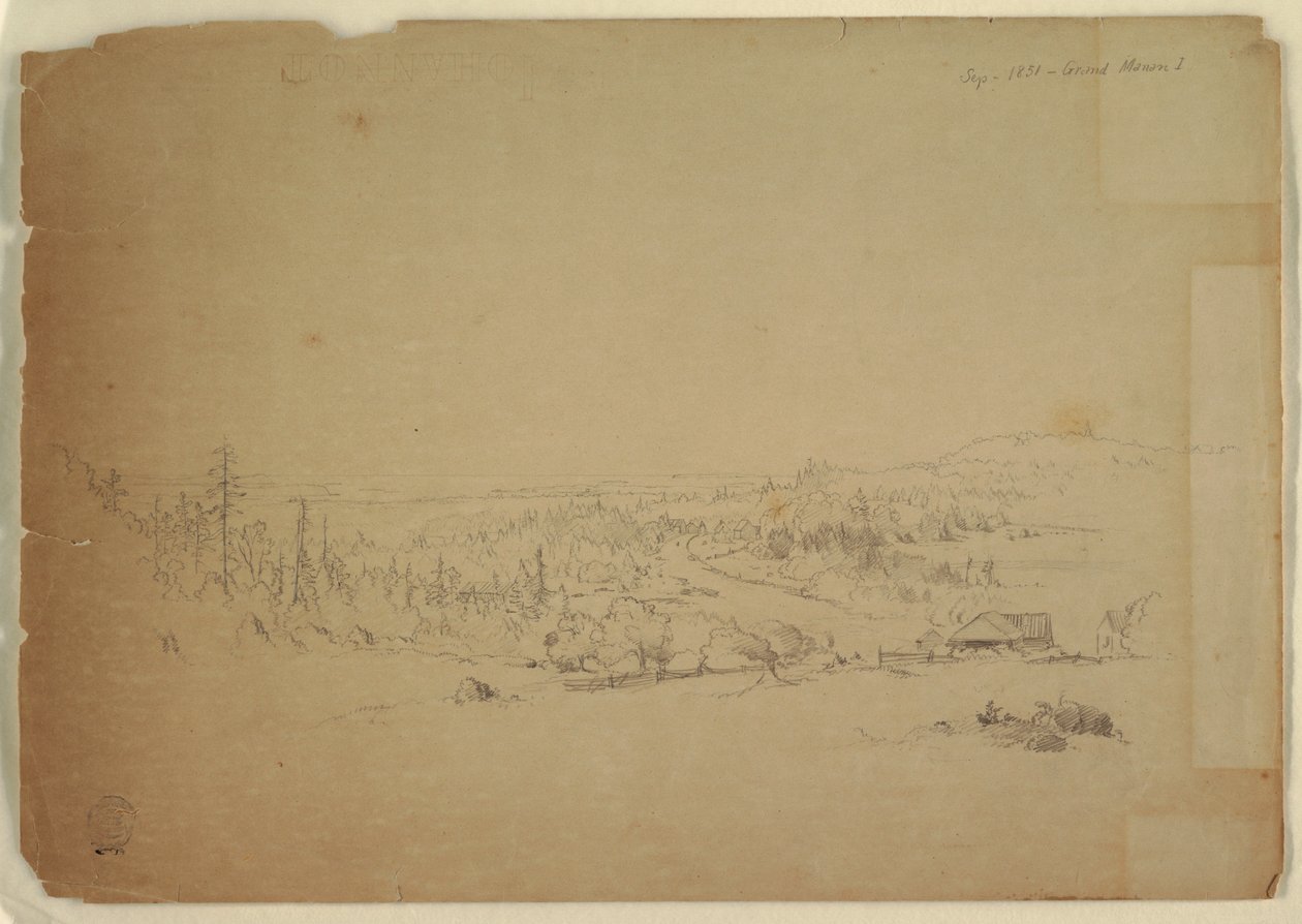 Tekening, Uitzicht van Grand Manan Island, Canada, naar de zee, september 1851 door Frederic Edwin Church