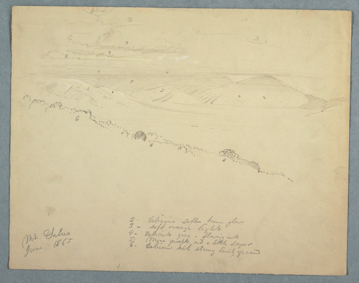 Tekening, Uitzicht vanaf de berg Salus, Jamaica, juni 1865 door Frederic Edwin Church