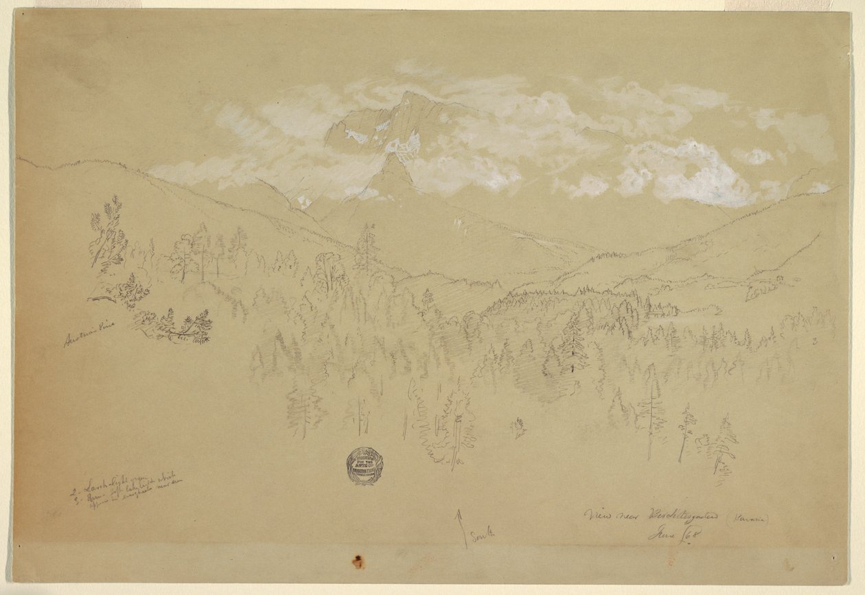 Tekening, Uitzicht bij Berchtesgaden, Beieren, juni 1868 door Frederic Edwin Church