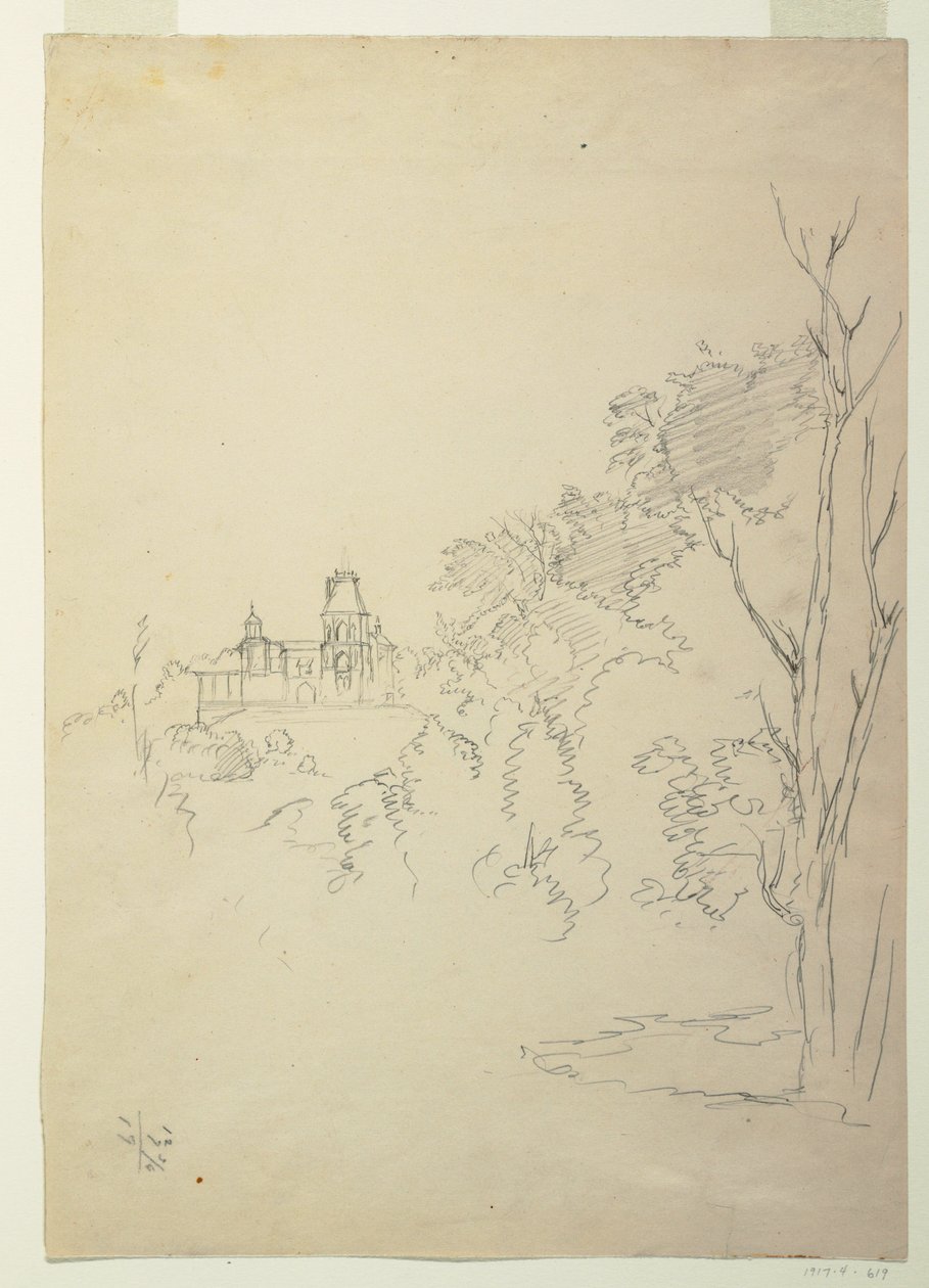 Tekening, Gezicht op Olana, het huis van de kunstenaar, Hudson, New York, ca. 1872 door Frederic Edwin Church