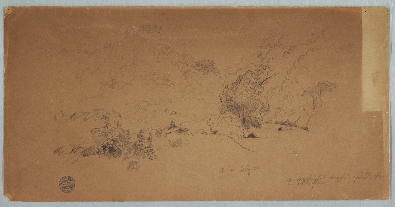 Tekening, Gezicht op Toche, Colombia, juli 1853 door Frederic Edwin Church
