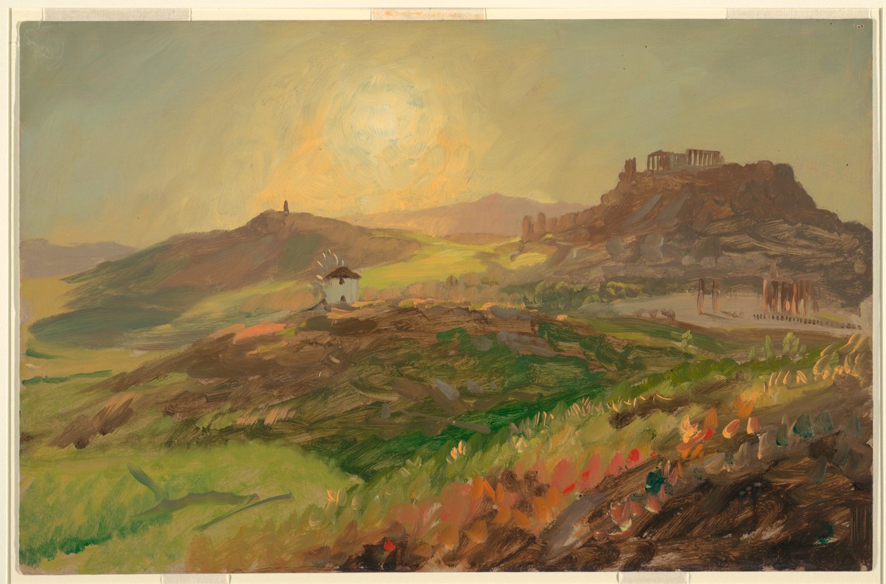Tekening, Gezicht op de Akropolis, Athene, april 1869 door Frederic Edwin Church