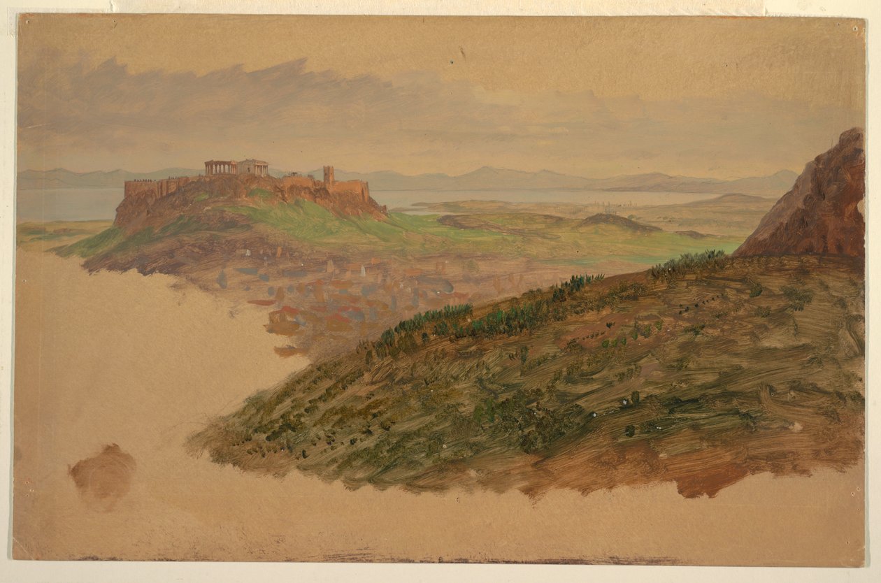 Tekening, Uitzicht op de Akropolis vanaf de berg Lycabettus, Athene, april 1869 door Frederic Edwin Church