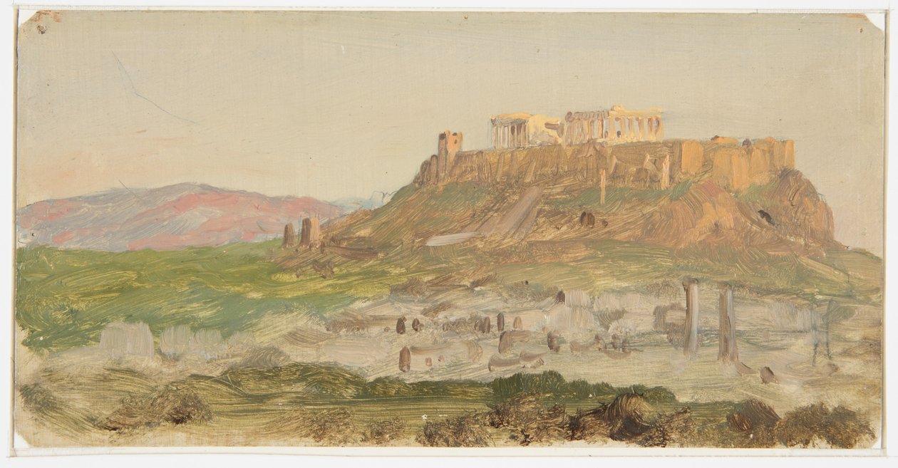 Tekening, Gezicht op de Akropolis vanuit het zuiden, Athene, april 1869 door Frederic Edwin Church