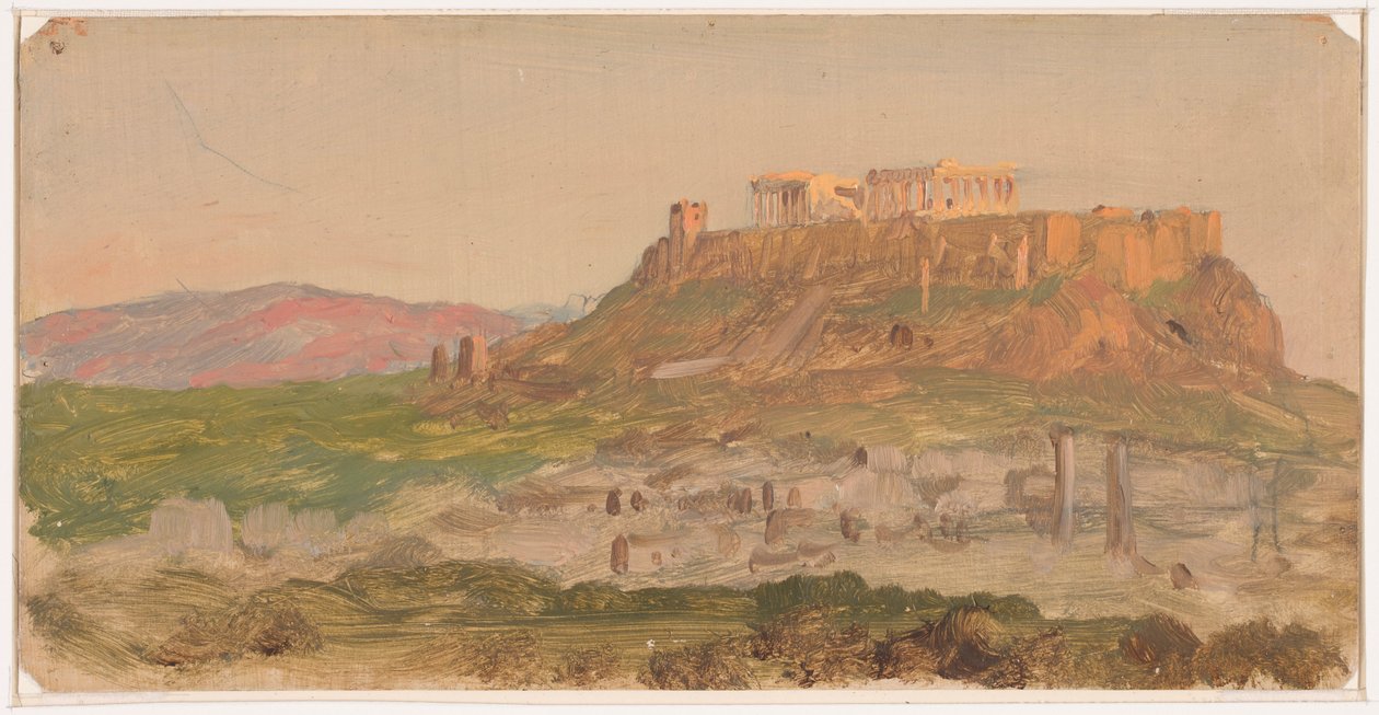 Tekening, Gezicht op de Akropolis vanuit het zuiden, Athene, april 1869 door Frederic Edwin Church