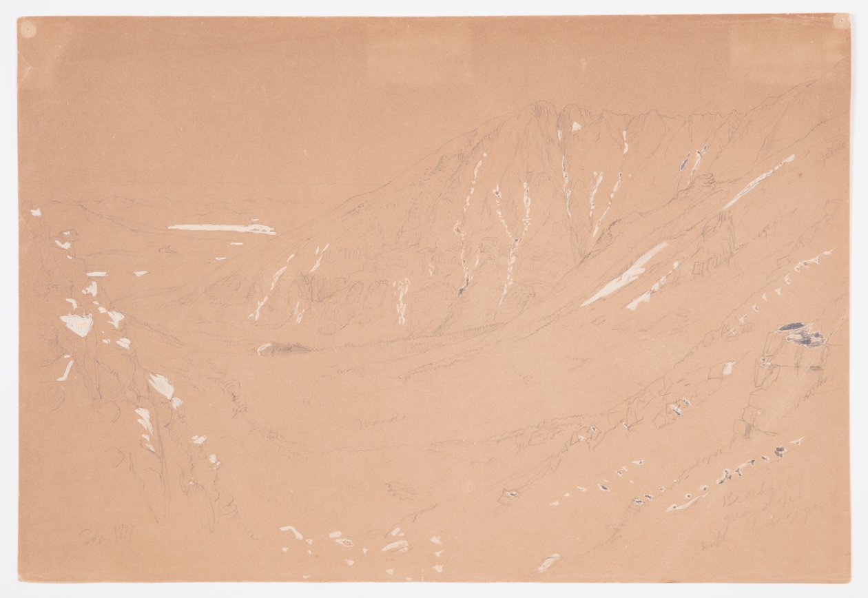 Tekening, Uitzicht op het Grote Bekken, Mount Katahdin, september 1877 door Frederic Edwin Church