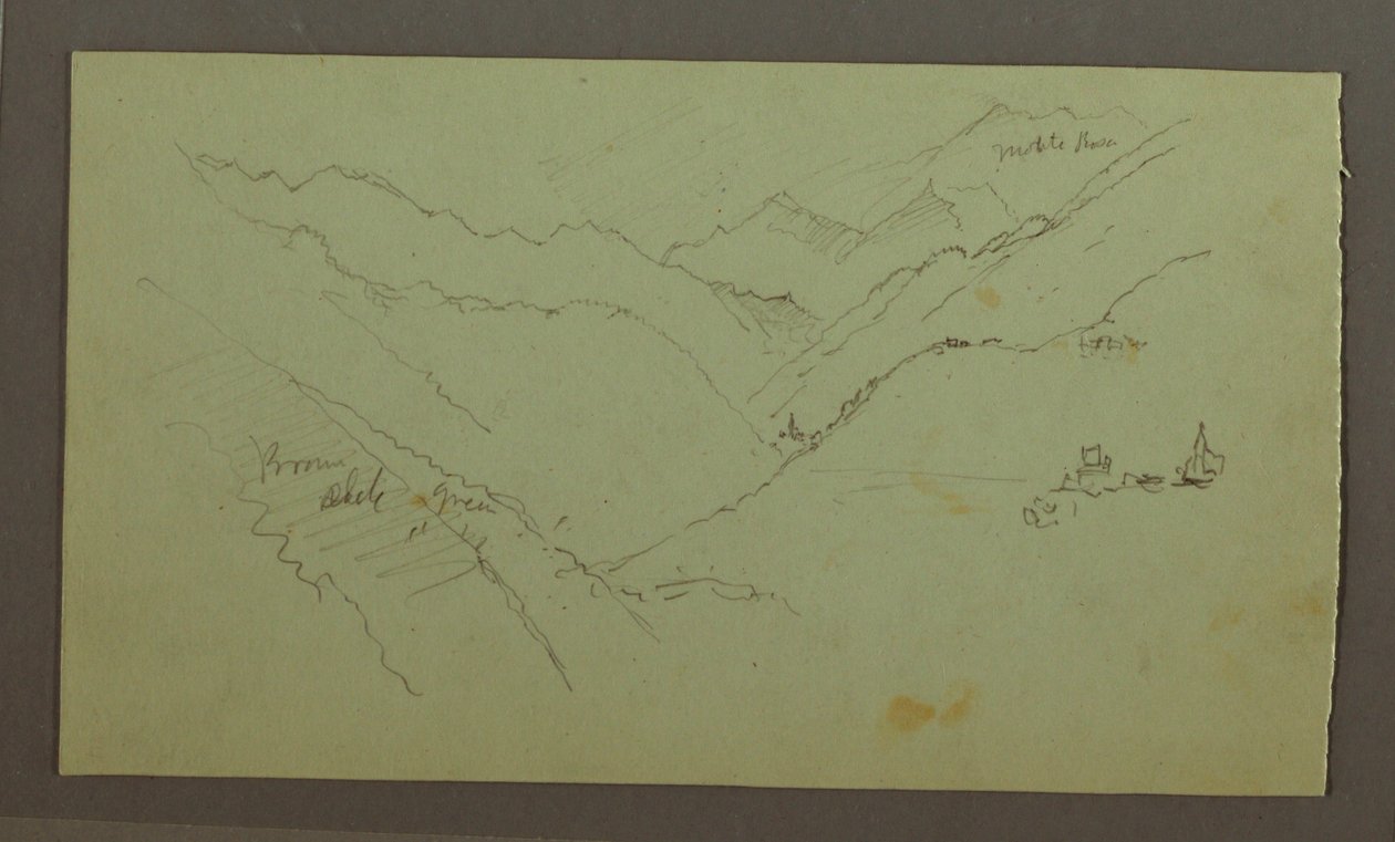 Tekening, Dorp en steil bergdal (Alpen), 1868-69 door Frederic Edwin Church