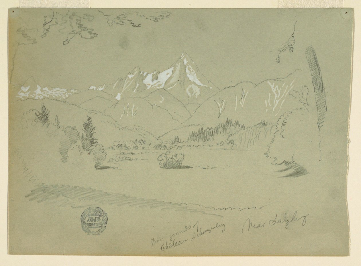 Tekening, Watzmann vanaf de grond van het kasteel in Aigen bij Salzburg, juni-juli 1868 door Frederic Edwin Church