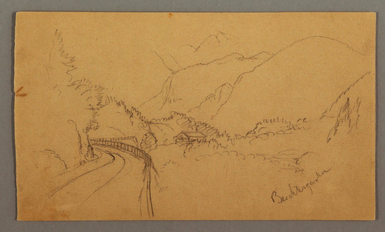 Tekening, Kronkelweg door vallei, huis, mogelijk 1868 door Frederic Edwin Church
