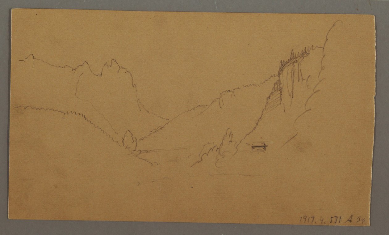 Tekening, Kronkelweg door vallei, huis, mogelijk 1868 door Frederic Edwin Church