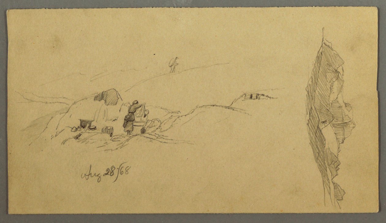 Tekening, Vrouwen wassen bij een trog, Bergen, 28 augustus 1868 door Frederic Edwin Church