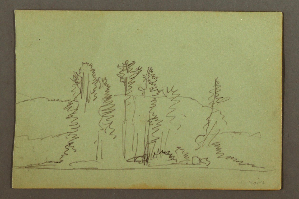 Tekening, Beboste oever van meer, mogelijk 1856 door Frederic Edwin Church