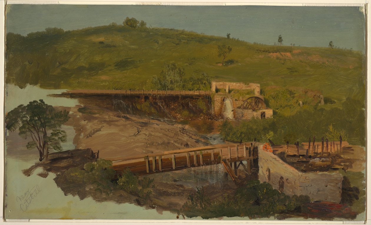 Heuvel met viaducten en verwoeste molens, nabij Catskill, New York door Frederic Edwin Church