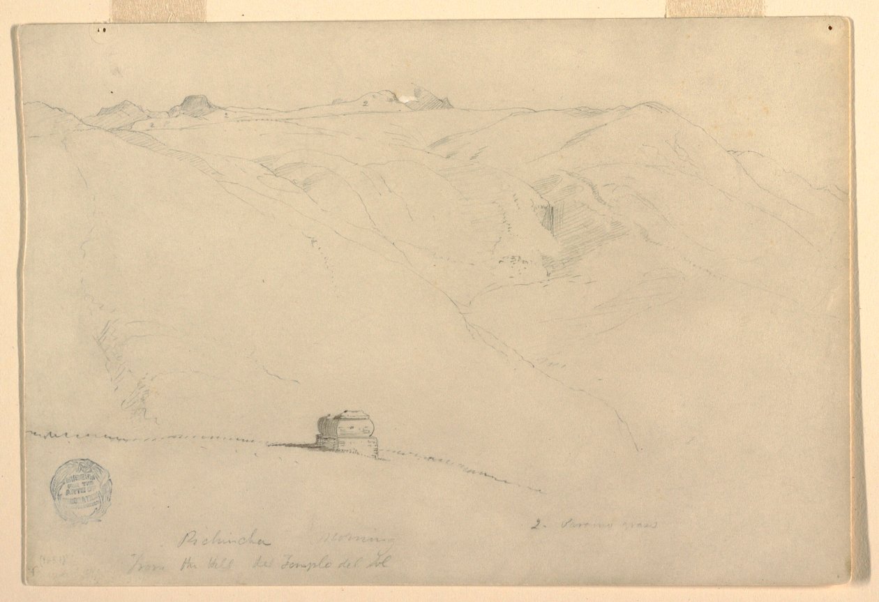 Pichincha, ochtend, vanaf de Tempel van de Zon, Quito, Ecuador, juni 1857 door Frederic Edwin Church
