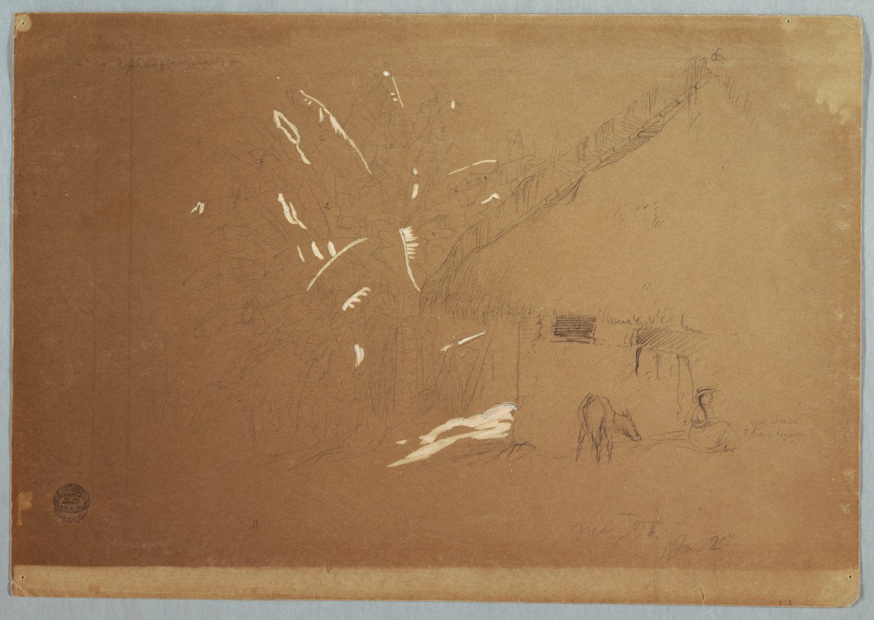 Zittende Vrouw en Grazende Ezel Voor een Huis bij Jorje, Ecuador door Frederic Edwin Church