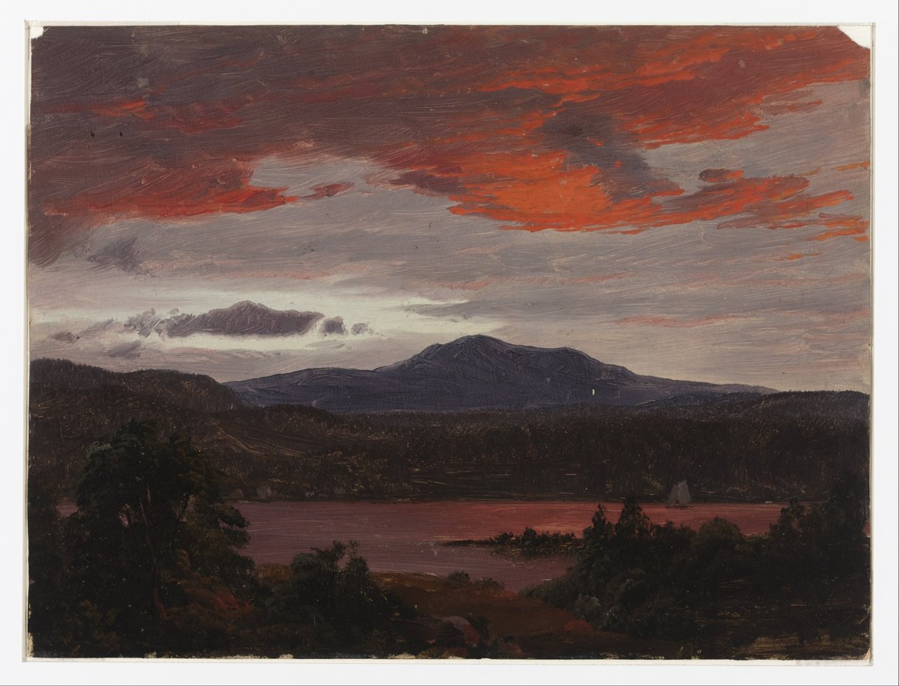 Turner Pond met Pomola Peak en Baxter Peak, Maine. door Frederic Edwin Church