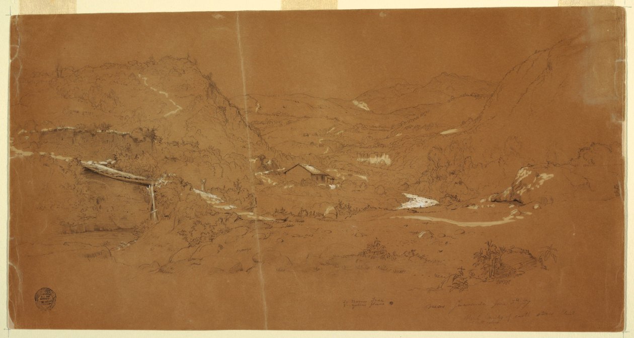 Vallei met een Brug en Huizen, nabij Guaranda, Ecuador door Frederic Edwin Church