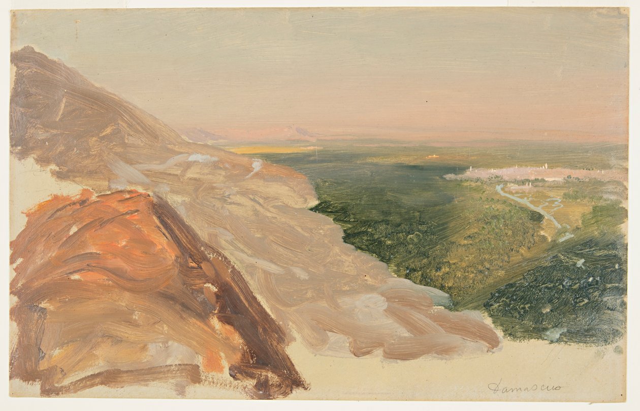 Uitzicht op een vlakte met Damascus, Syrië, vanaf de bergen door Frederic Edwin Church