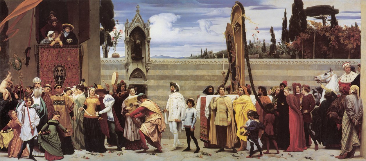 De gevierde Madonna van Cimabue wordt in processie door de straten van Florence gedragen