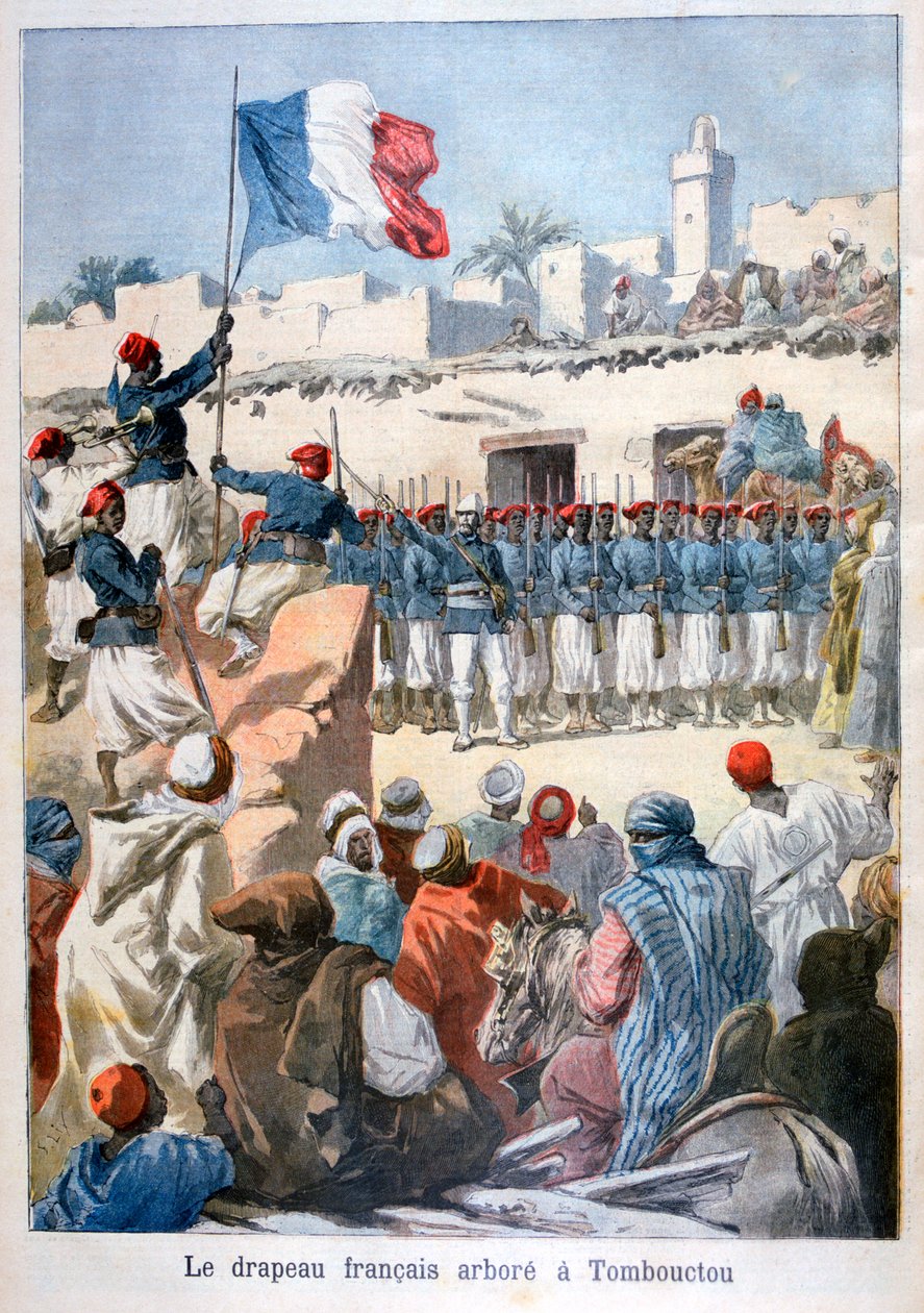 Het hijsen van de Franse vlag in Timboektoe, 1894 door Frederic Lix