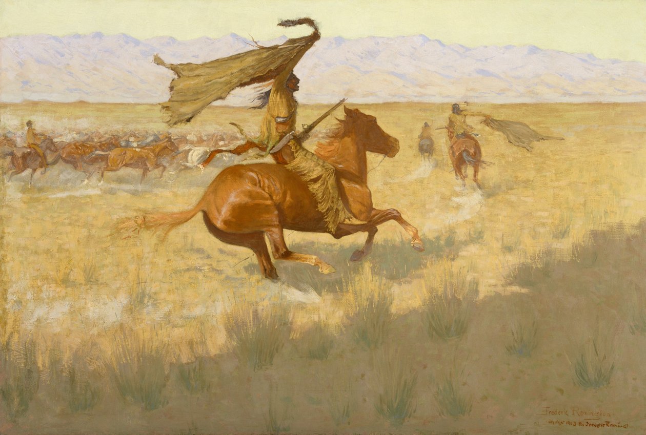 Verandering van eigenaar (The Stampede; Paardendieven) door Frederic Remington