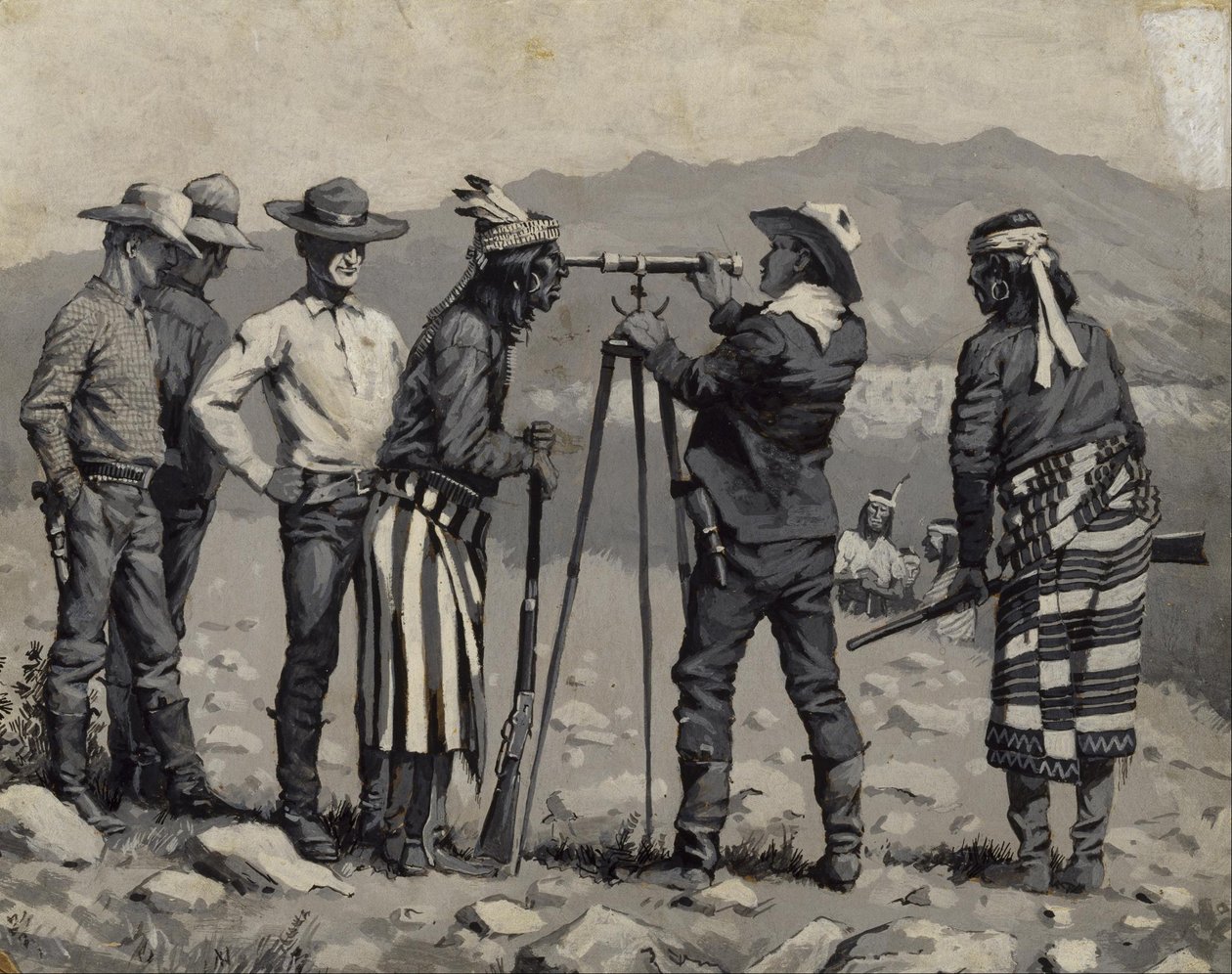 Kijken door de telescoop door Frederic Remington