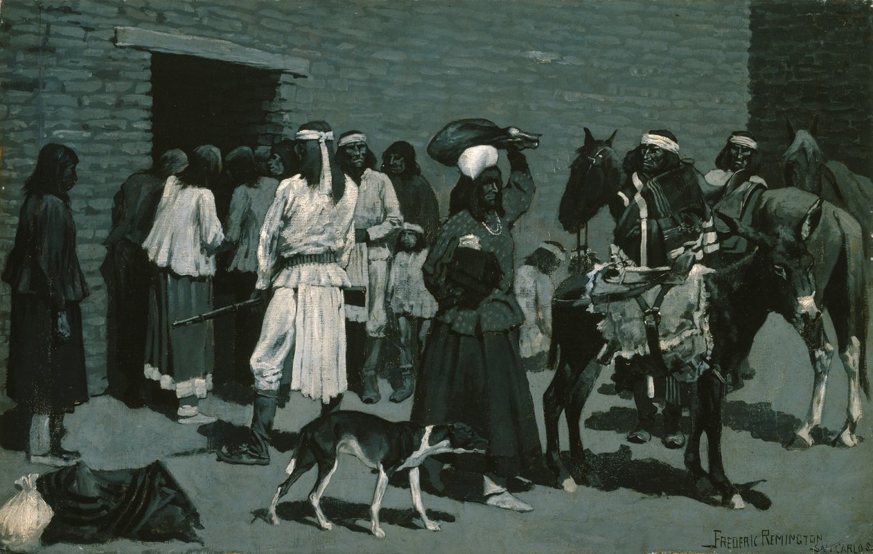 Indiaans dorp door Frederic Remington