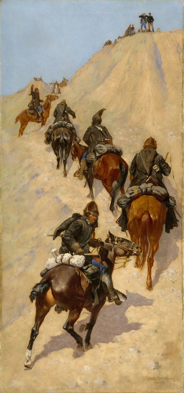 Scouts beklimmen een berg door Frederic Remington
