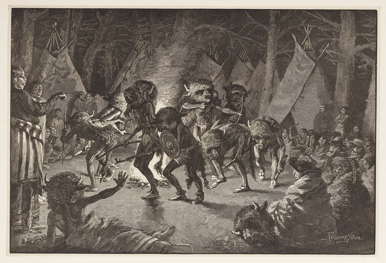 De Buffeldans, uit Harpers Weekly, uitgegeven 1887 door Frederic Remington