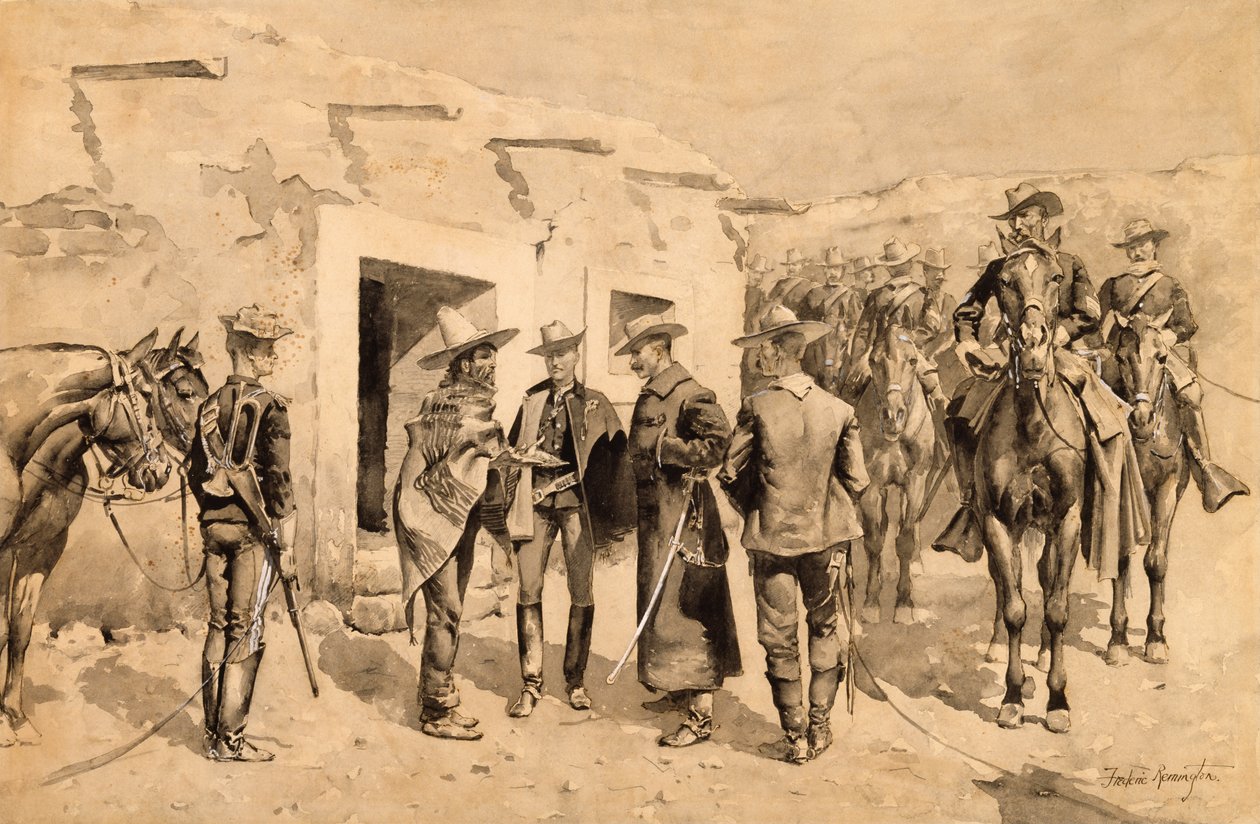 Amerikaanse Cavalerie Jaagt op Garza Mannen aan de Rio Grande door Frederic Remington