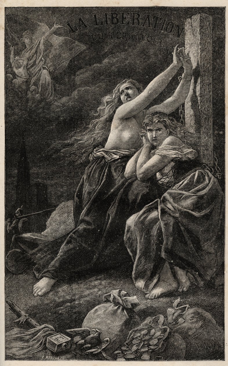 De bevrijding van het grondgebied - Elzas en Lotharingen - gravure door Frederic Theodore Lix in 
