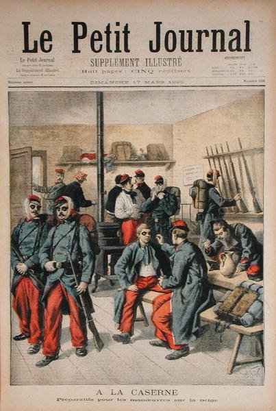 In de Kazerne, Voorbereiding voor Manoeuvres in de Sneeuw, illustratie uit Le Petit Journal, 17 maart 1895 door Frederic Theodore Lix