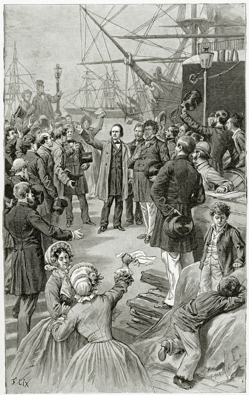 Victor Hugo roept op tot een universele republiek tijdens een toespraak in ballingschap op 1 augustus 1852, 19e eeuw door Frederic Theodore Lix