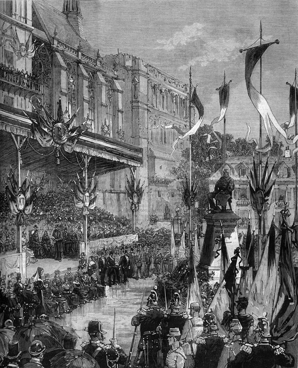 Inhuldiging van het standbeeld van Adolphe Thiers (1797-1877) op Place Thiers de Saint Germain en Laye (Saint-Germain-en-Laye), 19 september door Frederic de Haenen