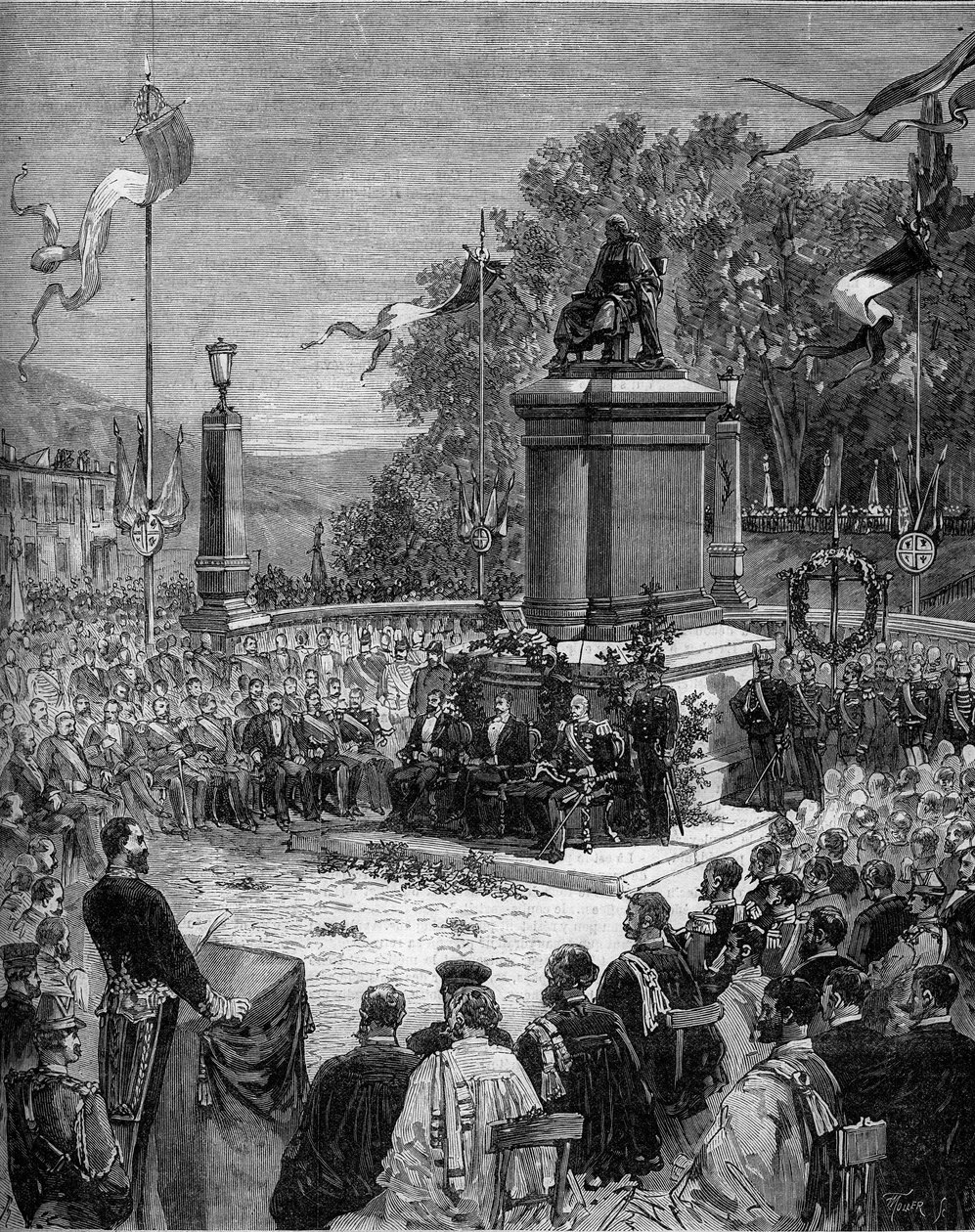 Inhuldiging van het standbeeld van Blaise Pascal (1623-1662) op het Place Saint Herem van Clermont-Ferrand, Puy de Dome (63). 5 september door Frederic de Haenen