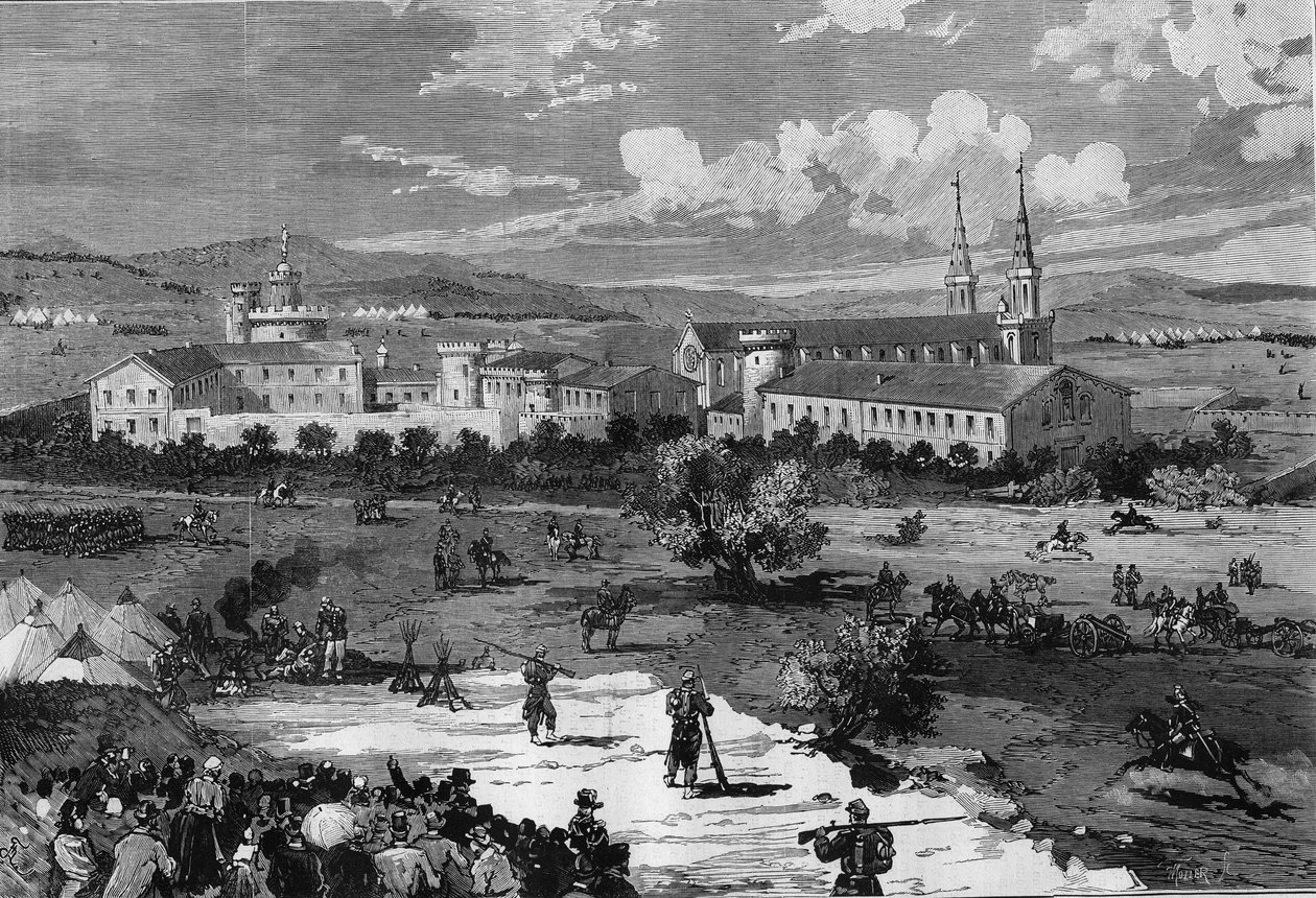 Locatie van de kampen van de troepen van Generaal Guyon Vernier (Guyon-Vernier) tijdens het beleg van de Abdij van Prewatches in Frigolet, Bouches du Rhône (13) door Frederic de Haenen