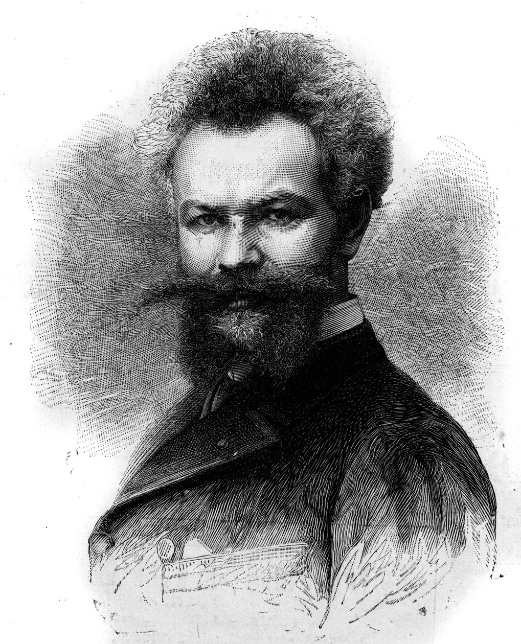 Portret van Mihaly Munkacsy (1844-1900), Hongaarse schilder. Gravure in 