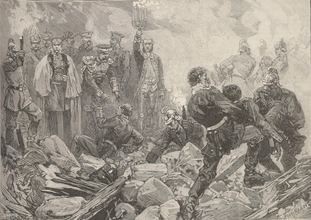 Het Winterpaleis na de explosie, avond van 17 februari 1880 door Frederic de Haenen