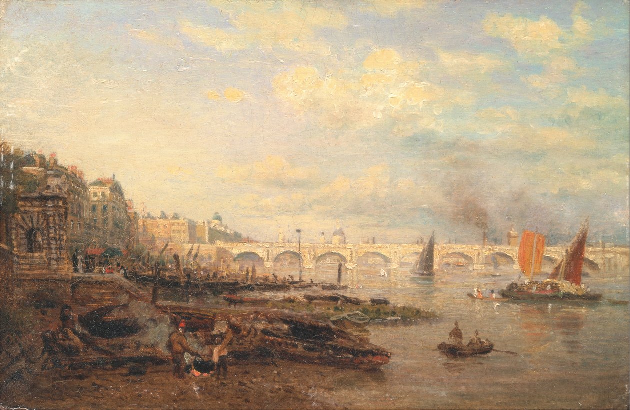 De Theems en Waterloo Bridge vanaf Somerset House door Frederick Nash