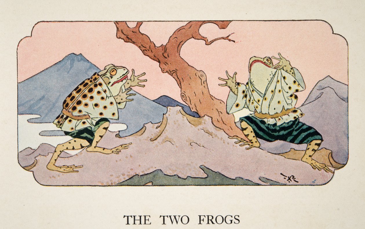 De Twee Kikkers, illustratie uit Kleine Perzik en Andere Verhalen van Oud Japan, ca. 1928 door Frederick Richardson
